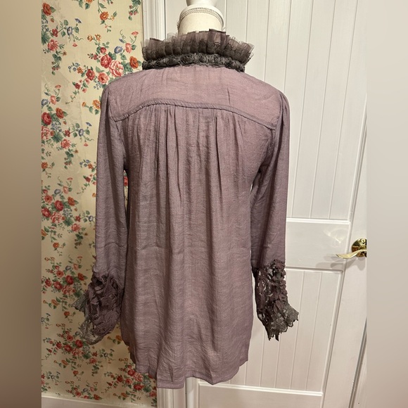 Lilac purple sheer blouse with lace ruffle neckline & matching hat BOTH NWT!! - Picture 5 of 14